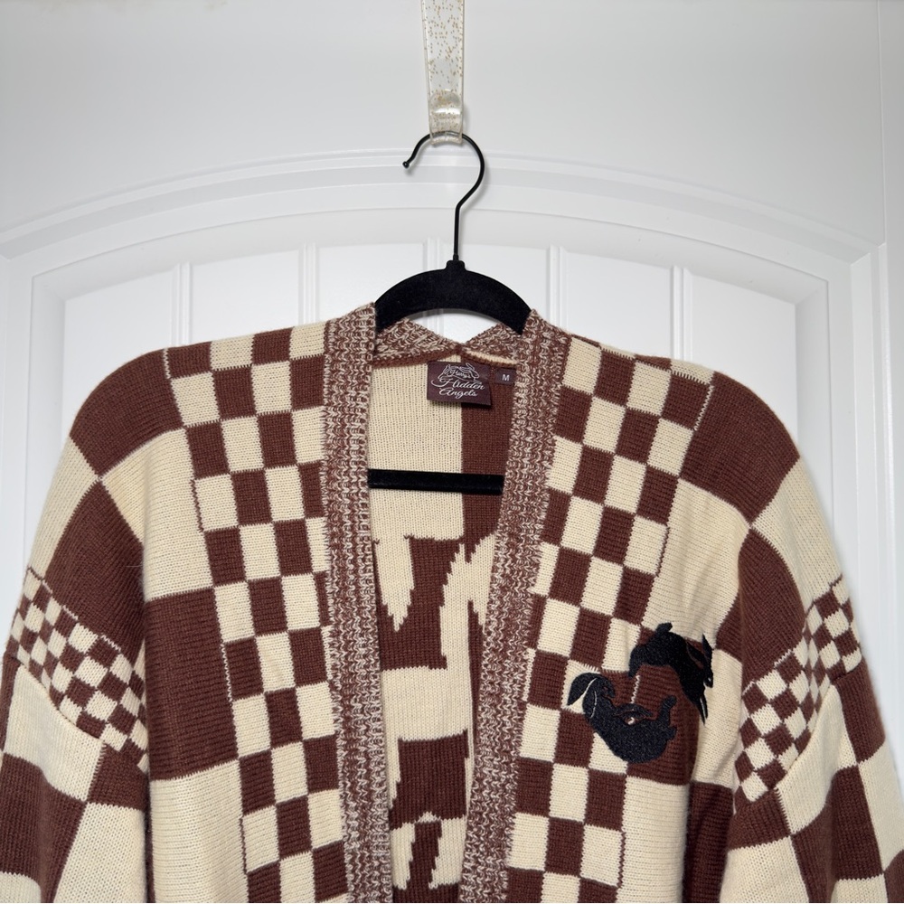 Harry’s Hidden Angels Medium Brown Cream Checkered Cardigan Love On Tour Retro - Picture 6 of 12